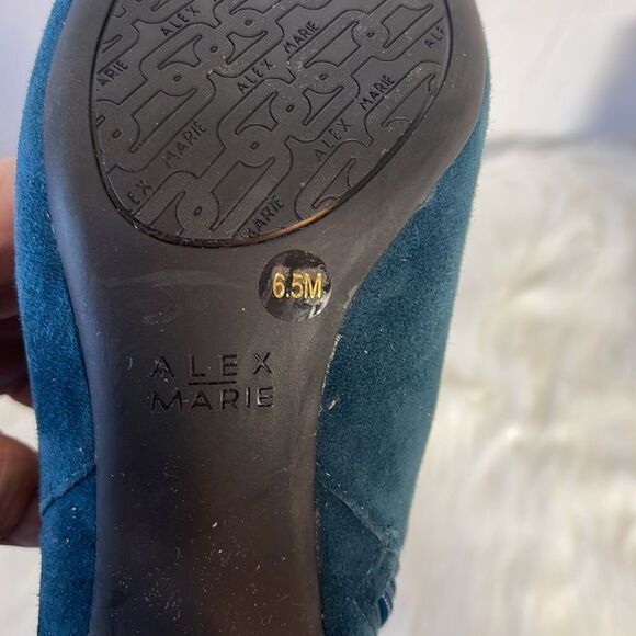 Alex Marie Blue Suede Bow Trim Heeled Ankle Booties Sz 6.5 - Picture 5 of 6